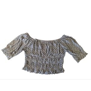 Wrangler Tile Print Smocked Peasant Off The Shoulder Top Women's Shirt Medium